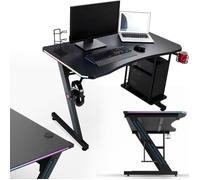 MY SIT Bureau Gaming Table Gizmo Ordinateur LED Lumières - Support pour Casque Support pour PC et Porte-gobelet - Gestion des Câbles - Bureau de Jeu Table de Bureau Gaming Desk en Noir