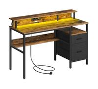 Bureau Gaming - VASAGLE - Marron Rustique - 2 Tiroirs - 2 Ports USB - Support d'Écran