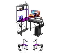 Bureau Gaming-VEVOR-Angle Éclairage LED Bureau en L Réversible 1 2 m Table d'Ordinateur pour Télétravail avec Prises Électriques
