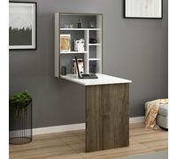 [en.casa] Bureau Mural Rabattable Table de Cuisine Pliable avec Étagère Intégrée Meuble Suspendu Panneau de Particules 82 x 62 x 16 cm Blanc Effet Noyer