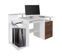 Bureau - hjh OFFICE - WORKSPACE H IV - Blanc/Noyer - Panneau de particules mélaminé, structure en acier peinte en époxy