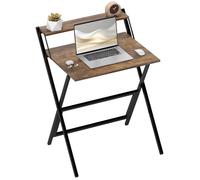 HOMCOM Bureau Pliable Table d'ordinateur 65,5 x 45 cm avec étagère de Rangement, Bureau Informatique Table d'écriture pour Chambre, Petits espaces, Brun Rustique