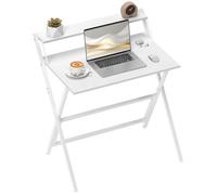 HomCom Bureau pliable 75,5 x 50 cm, étagère de rangement, structure acier effet bois, Blanc