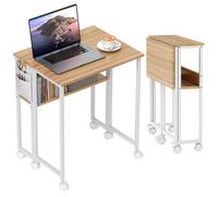 Bureau - HOMCOM - pliable - sur roulettes - 63 x 50 cm - étagère et sac de rangement - bois naturel