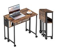Bureau - HOMCOM - pliable - sur roulettes - 80 x 50 cm - étagère et sac de rangement - brun rustique