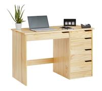 IDIMEX Bureau avec Rangement Hugo Grand Bureau avec 5 tiroirs, au Design scandinave et épuré, en pin Massif Finition Naturelle