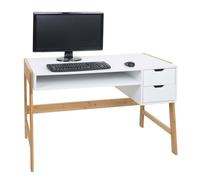 Mendler Bureau HWC-K12, table de travail et d'ordinateur bambou 76x155x58 cm, tiroir blanc