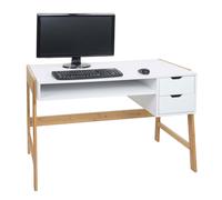 Mendler Bureau HWC-K12, Table d'ordinateur, Table de Travail, tiroir, Bambou 76x155x58cm - Blanc