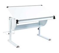 Bureau inclinable laqué blanc et pieds métal déco rose et vert Satis Blanc G