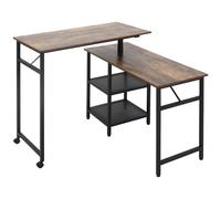 HOMCOM Bureau Informatique Design Industriel modulable Bureau d'angle 2 étagères Aspect Vieux Bois métal Noir