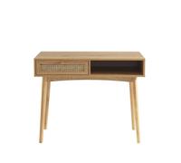Bureau INES effet chêne et cannage rotin 100cm - Bois
