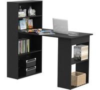 HOMCOM Bureau informatique + bibliothèque 120x55x120 cm Bois Noir 6 compartiments ouverts