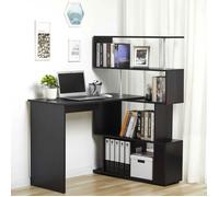 Bureau informatique avec étagère de 4 niveaux contemporaine - multi-rangements, Noir - MONDEER