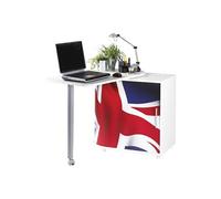 Bureau Informatique Blanc et Table Pivotante - Drapeau anglais 701 - L 105 x l 55 x H 74.7 cm