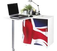 Bureau Informatique Blanc et Table Pivotante - Drapeau anglais 701 - L 105 x l 55 x H 74.7 cm