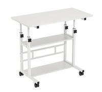 Bureau informatique blanc roulant avec étagère et table réglable en hauteur 80x40 cm - VIVOLILV