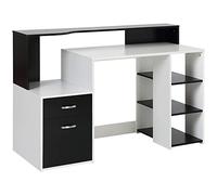 Bureau informatique multimédia design multi-rangements 137 L x 55 l x 92 H cm noir et blanc