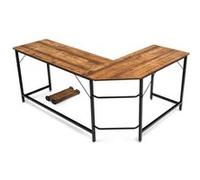COSTWAY Bureau d'Angle Grand L168 x l125 x H74CM - Jusqu'à 3 Ordinateurs Style industriel, Structure en Métal Marron Marron