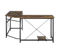 Bureau d'angle informatique design industriel aspect vieux bois métal noir