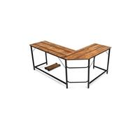 COSTWAY Bureau d'Angle Grand L168 x l125 x H74CM - Jusqu'à 3 Ordinateurs Style industriel, Structure en Métal Marron Marron