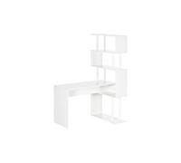 Bureau informatique design contemporain avec bibliothèque zig zag 4 étagères panneaux particules blanc