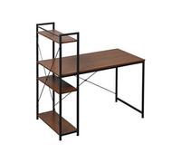 HOMCOM Bureau d'angle design industriel – 3 étagères, panneaux aspect noyer, métal noir