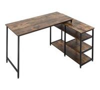 Bureau informatique d'angle design industriel aspect vieux bois métal noir