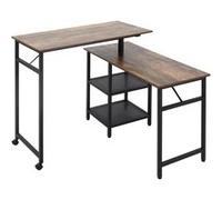Bureau informatique design industriel modulable bureau d'angle 2 étagères aspect vieux bois métal noir Marron G