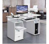 Bureau Informatique d'Ordinateur GIANTEX-avec 2 Tiroirs-Support Clavier Coulissant-Support Imprimante-120 x 55 x 85CM-Blanc