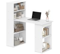 Bureau informatique - HOMCOM - avec rangement 6 compartiments ouverts table ordinateur - bois - 120x55x120cm - blanc