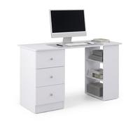 Bureau Informatique HOMCOM Blanc 3 Tiroirs 2 Étagères Rangement 120x49x72cm