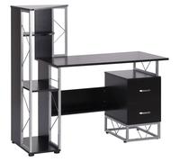 Homcom Bureau Informatique Design Industriel Multi-Rangements Bibliothèque 3 Etagères + 2 Tiroirs MDF Métal 133 x 155 x 123 cm Noir