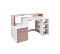 HomCom Bureau informatique multi-rangements design MDF E1 alliage d'aluminium 137x55x92cm Beige
