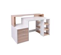 HOMCOM Bureau Informatique Multi-Rangements bureau design contemporainMDF classe E1, alliage d'aluminium 137L x 55l x 92H cm Beige | Aosom France