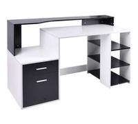 Bureau informatique multimédia design multi-rangements 137 L x 55 l x 92 H cm noir et blanc