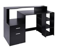 HOMCOM Bureau Informatique avec 2 tiroirs, Bureau avec Rangement, 137 x 55 x 92 cm, étagères Ouvertes et Tablette d'imprimante, Style Moderne, Table d'ordinateur pour Chambre, Studio, Noir
