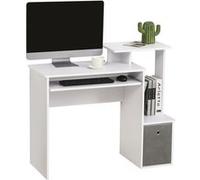 HOMCOM Bureau Informatique multimédia étagères Tablette Clavier Panier Gris Panneaux Particules Blanc
