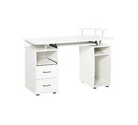 HomCom Bureau informatique avec support imprimante et clavier étagères et tiroir 120x55x85 cm Blanc