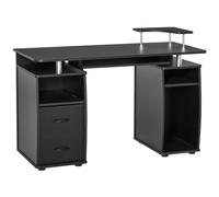 HOMCOM Bureau Informatique étagères et tiroir, 120 x 50 x 85 cm, Bureau d'ordinateur avec Rangement Support imprimant et Clavier, Table d'étude pour Chambre, Bureau, Noir