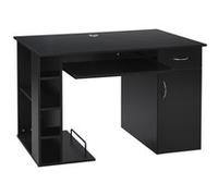 HOMCOM Bureau Informatique Table d'ordinateur multimédia Multi-rangements avec étagère tiroir Tablette Clavier MDF 120 x 60 x 74 cm Noir