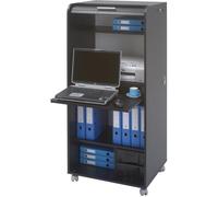 Bureau informatique - Noir - Contemporain - Rideau coulissant - 2 tiroirs