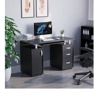 Bureau informatique Otley avec 3 tiroirs et 1 porte - Bureau pour ordinateur portable, meuble de bureau à domicile, noir