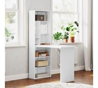 Bureau avec rangement - HOMCOM - pliable - bibliothèque poste de travail tableau blanc étagère réglable - MDF - 98x51x153cm - blanc