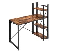VASAGLE Bureau avec ÉtagÈres RÉversible À Gauche ou À Droite, Longueur 120 cm, Table d'Ordinateur, pour Bureau À Domicile, Montage Facile, Marron Rustique et Noir LWD48X