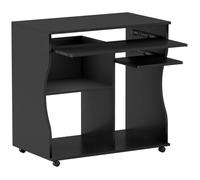 Bureau Informatique sur Roulettes Table de Travail avec Support Clavier Étagère de Rangement pour PC Noir 80 x 48 x 75 cm