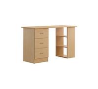 HomCom Bureau d'ordinateur - 3 tiroirs, 3 étagères, 120×49×72 cm, rangement réversible, bois clair