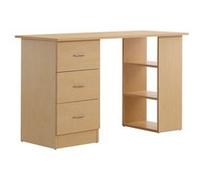 HomCom Bureau d'ordinateur - 3 tiroirs, 3 étagères, 120×49×72 cm, rangement réversible, bois clair