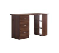 HOMCOM Bureau informatique table multi-fonctions 3 tiroirs 3 étagères dim. 120L x 49l x 72H cm panneaux de particules noyer