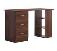 HOMCOM Bureau informatique table multi-fonctions 3 tiroirs 3 étagères dim. 120L x 49l x 72H cm panneaux de particules noyer