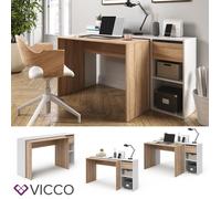 Bureau informatique VICCO Ben - Extensible - Table de travail - Blanc/Sonoma